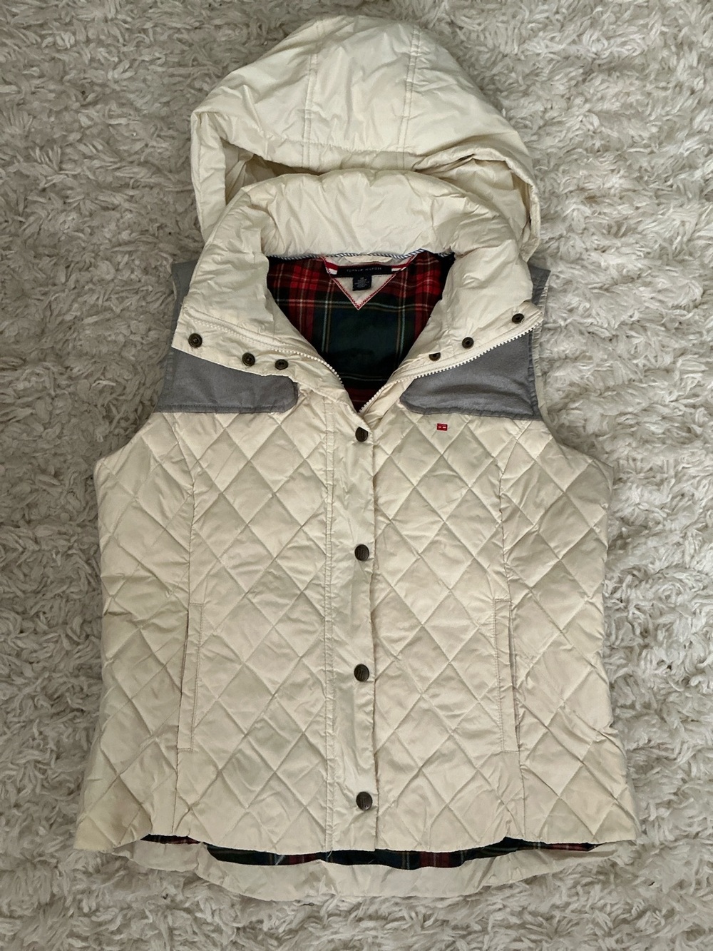 Tommy Hilfiger Cream Hooded Quilted Puffer Vest